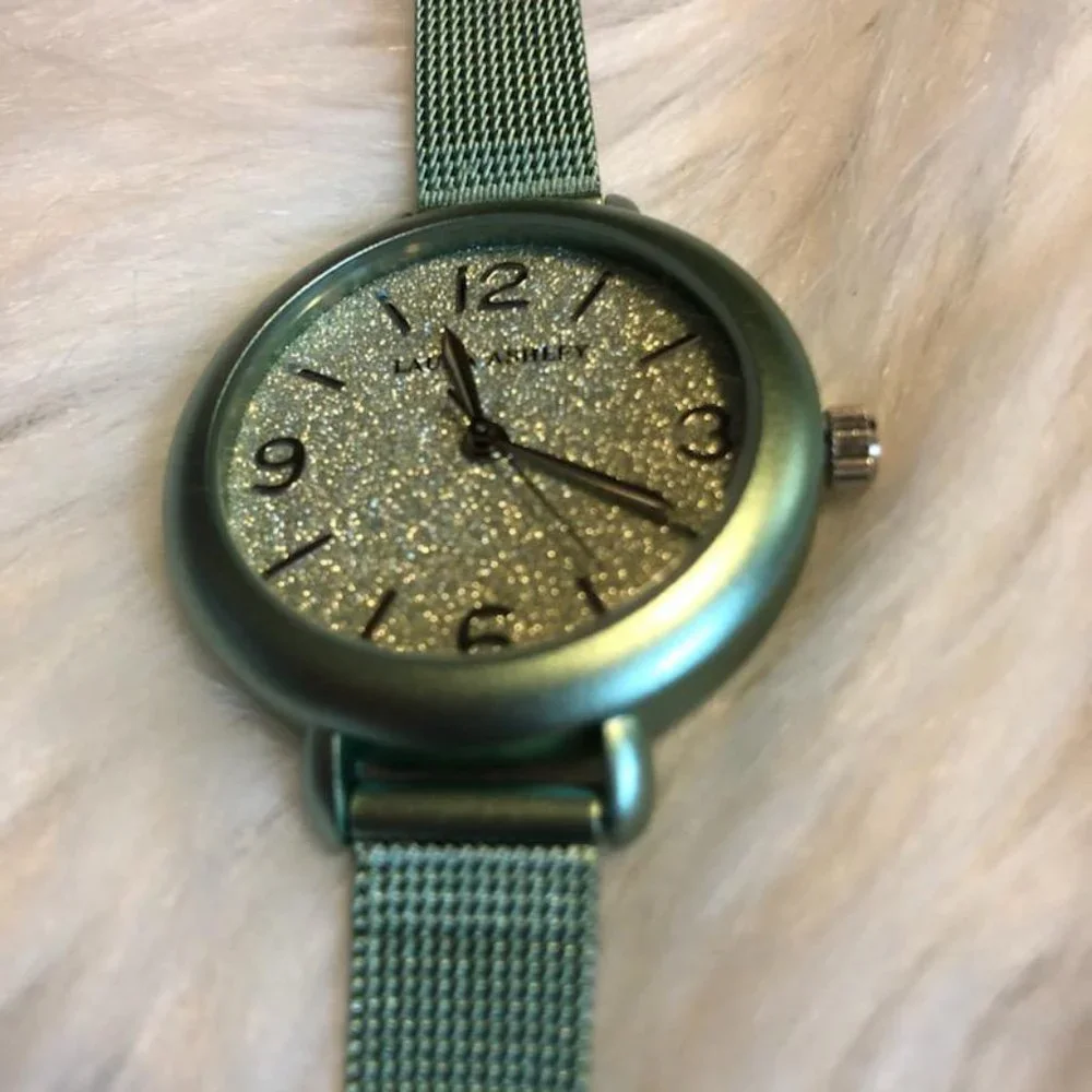 Laura Ashley Mint Green/Silver Metal Mesh Watch